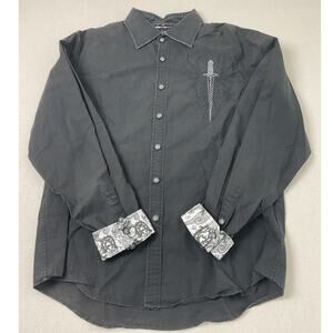House of Lords Mens Casual Black Embroidered Button Down Shirt XL